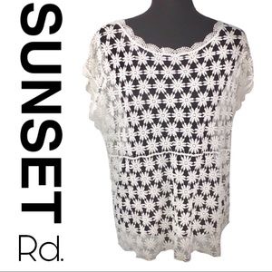 Sunset Rd Boho Floral Lace See-Through Top XL NWT